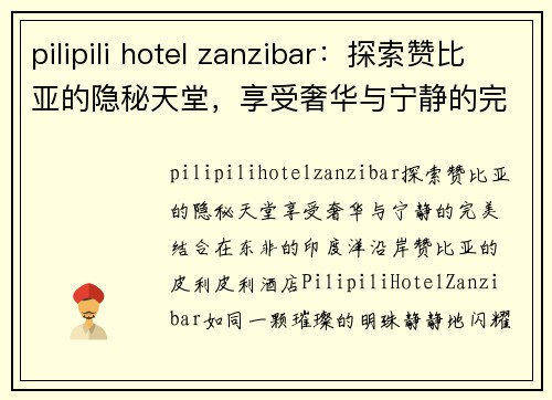 pilipili hotel zanzibar：探索赞比亚的隐秘天堂，享受奢华与宁静的完美结合